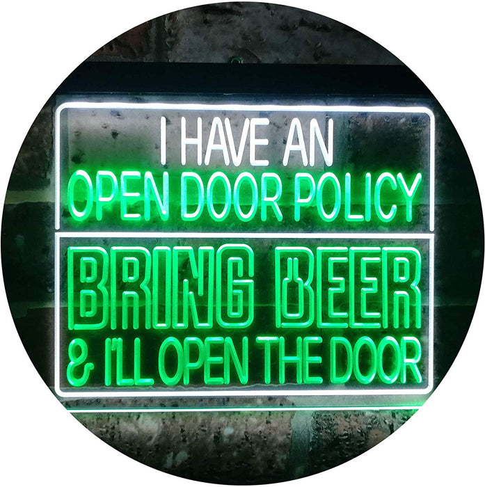 Open Door Policy Bring Beer Open Door LED Light Sign - Way Up Gifts