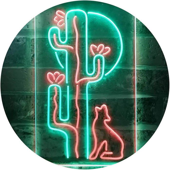 Cactus Wolf Coyote Howling Full Moon LED Light Sign - Way Up Gifts