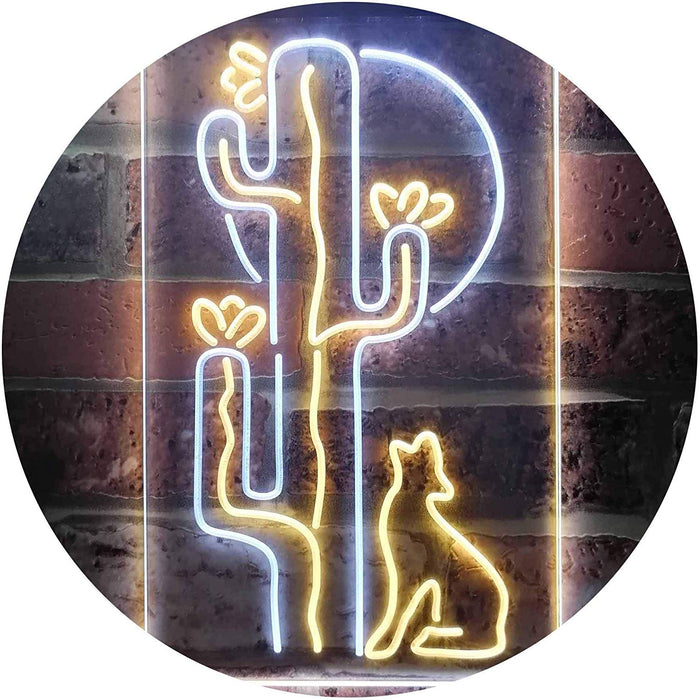 Cactus Wolf Coyote Howling Full Moon LED Light Sign - Way Up Gifts