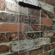 Praying Hands Cross LED Light Sign - LED Gift Works