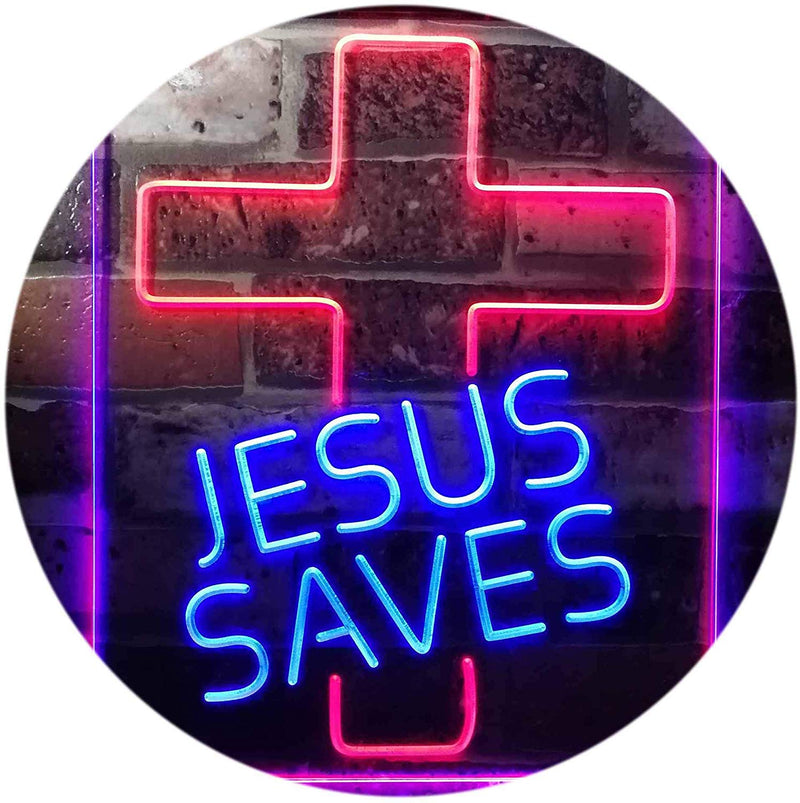 Christian Cross Jesus Saves LED Light Sign - LED Gift Works