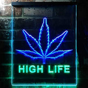 Marijuana Leaf High Life LED Light Sign - LED Gift Works