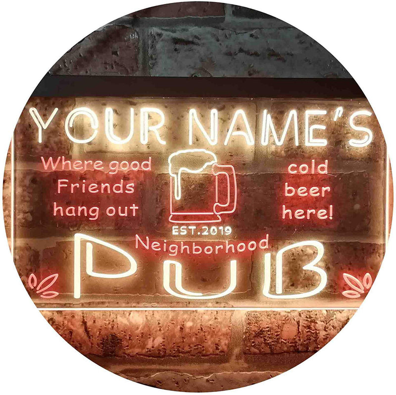 Personalized Neighborhood Pub Bar LED Light Sign - LED Gift Works