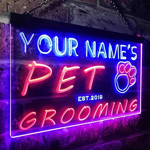 Personalized Paw Print Pet Grooming LED Light Sign - LED Gift Works