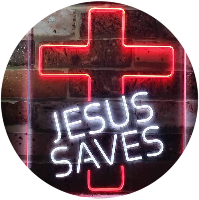 Christian Cross Jesus Saves LED Light Sign - Way Up Gifts