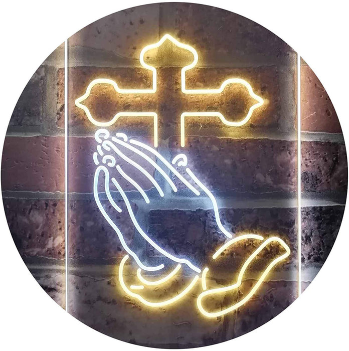 Praying Hands Cross LED Light Sign - Way Up Gifts