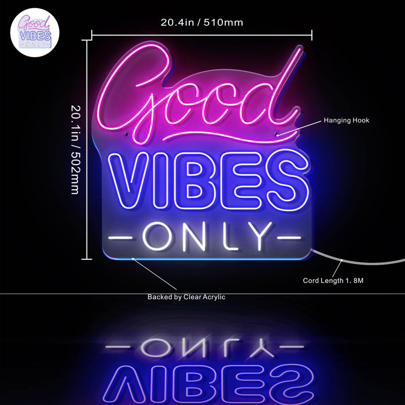 Good Vibes Only Ultra-Bright LED Sign with Remote (Neon-Style, LED Technology) - LED Gift Works