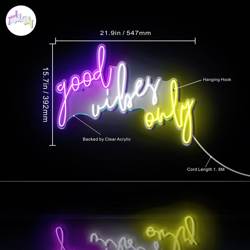 Good Vibes Only Ultra-Bright LED Sign with Remote (Neon-Style, LED Technology) - LED Gift Works