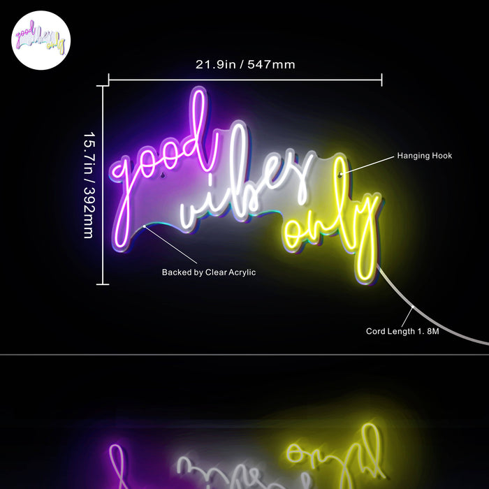 Good Vibes Only Ultra-Bright LED Sign with Remote (Neon-Style, LED Technology) - Way Up Gifts