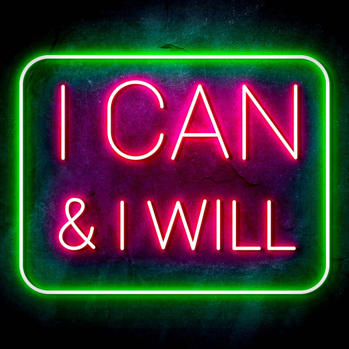 I Can & I Will Motivational Quote Ultra-Bright LED Sign with Remote (Neon-Style, LED Technology) - Way Up Gifts