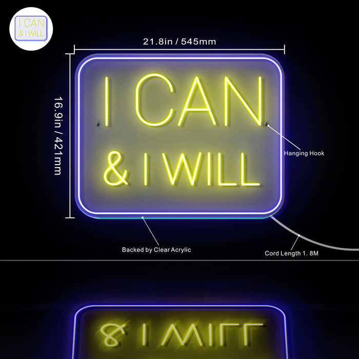 I Can & I Will Motivational Quote Ultra-Bright LED Sign with Remote (Neon-Style, LED Technology) - Way Up Gifts