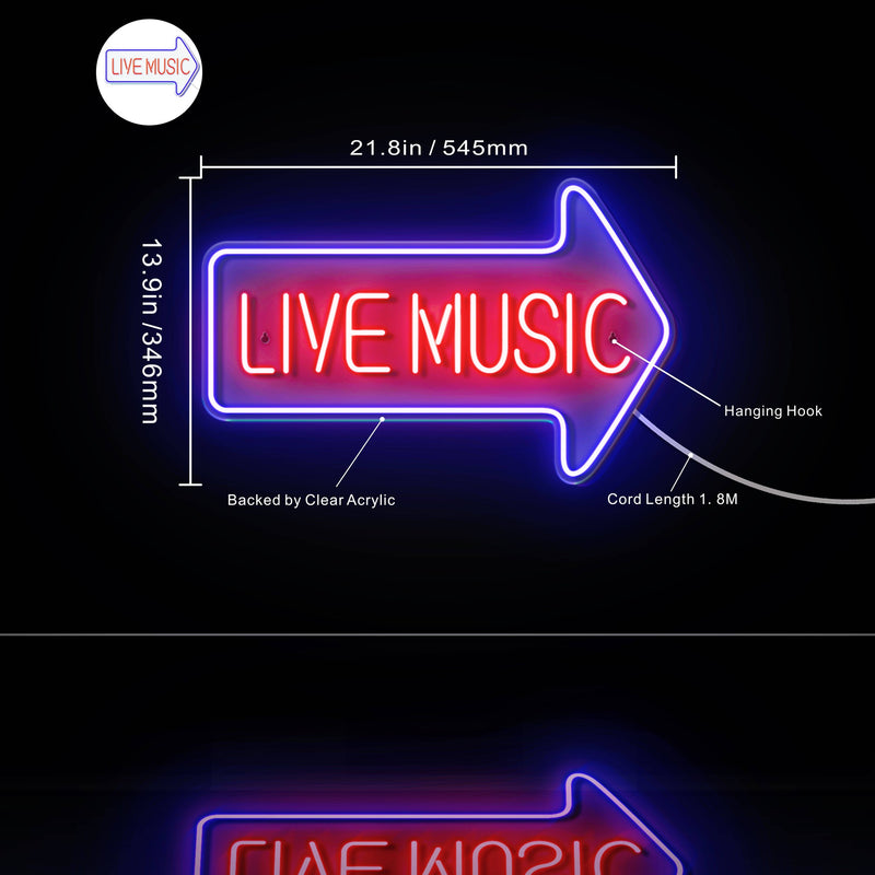 Live Music Arrow Ultra-Bright LED Sign with Remote (Neon-Style, LED Technology) - LED Gift Works