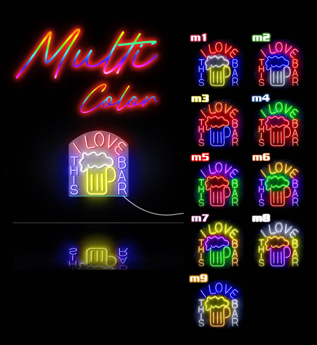 I Love This Bar Beer Mug Ultra-Bright LED Sign with Remote (Neon-Style, LED Technology) - Way Up Gifts