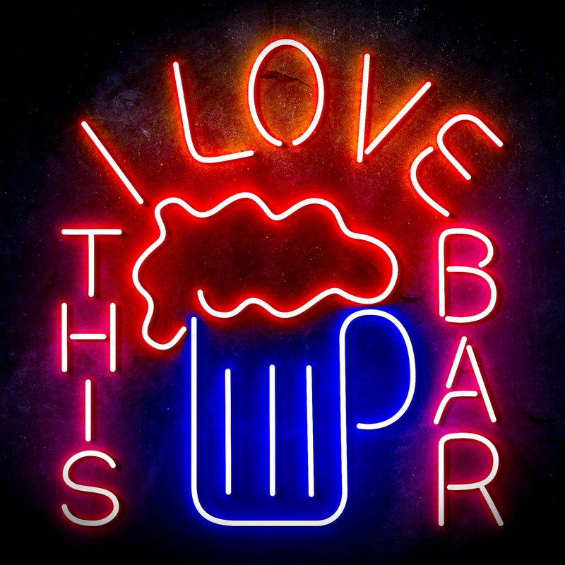 I Love This Bar Beer Mug Ultra-Bright LED Sign with Remote (Neon-Style, LED Technology) - LED Gift Works