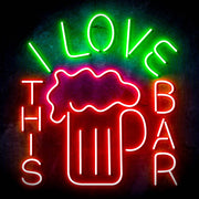 I Love This Bar Beer Mug Ultra-Bright LED Sign with Remote (Neon-Style, LED Technology) - LED Gift Works