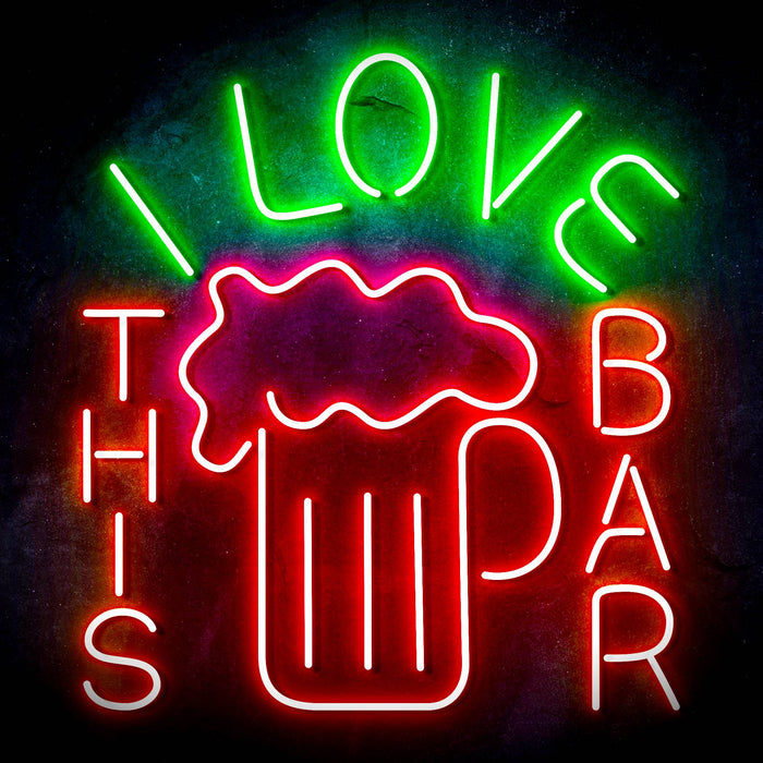 I Love This Bar Beer Mug Ultra-Bright LED Sign with Remote (Neon-Style, LED Technology) - Way Up Gifts
