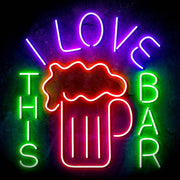 I Love This Bar Beer Mug Ultra-Bright LED Sign with Remote (Neon-Style, LED Technology) - LED Gift Works