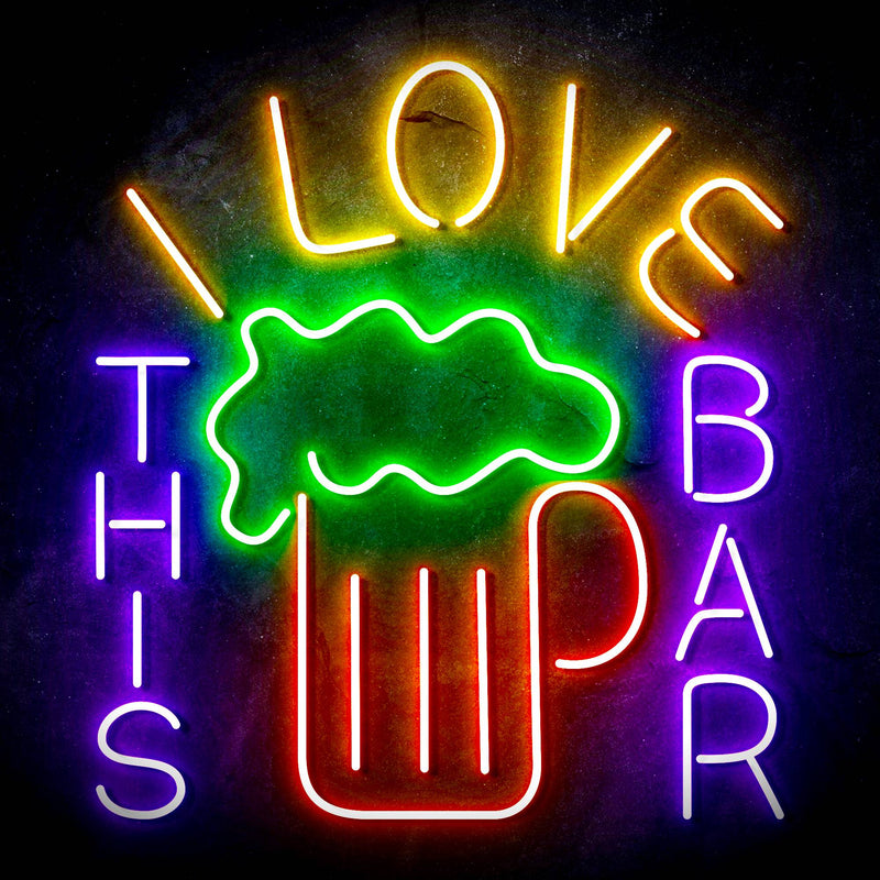 I Love This Bar Beer Mug Ultra-Bright LED Sign with Remote (Neon-Style, LED Technology) - LED Gift Works