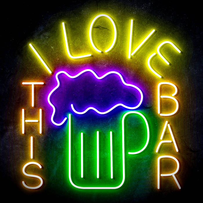 I Love This Bar Beer Mug Ultra-Bright LED Sign with Remote (Neon-Style, LED Technology) - Way Up Gifts