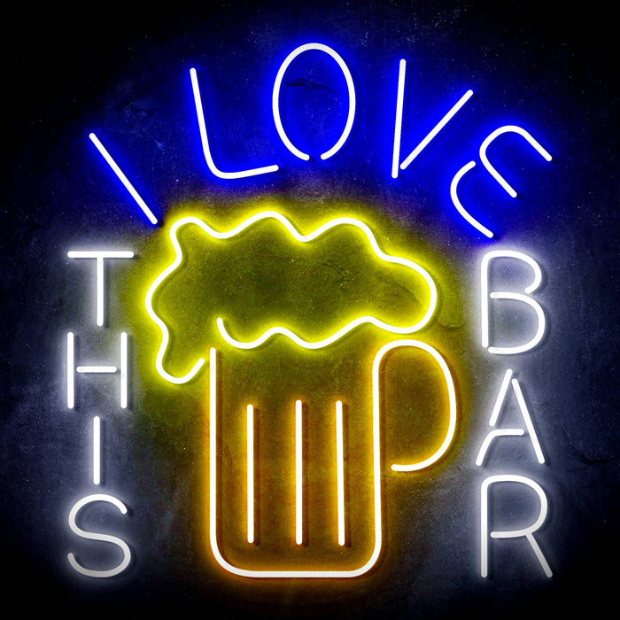 I Love This Bar Beer Mug Ultra-Bright LED Sign with Remote (Neon-Style, LED Technology) - Way Up Gifts