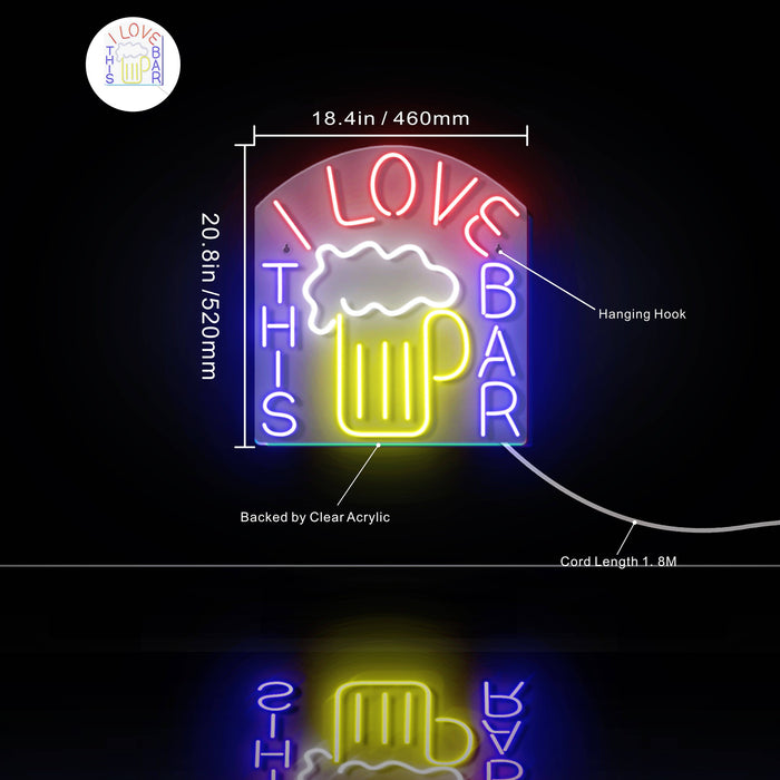 I Love This Bar Beer Mug Ultra-Bright LED Sign with Remote (Neon-Style, LED Technology) - Way Up Gifts