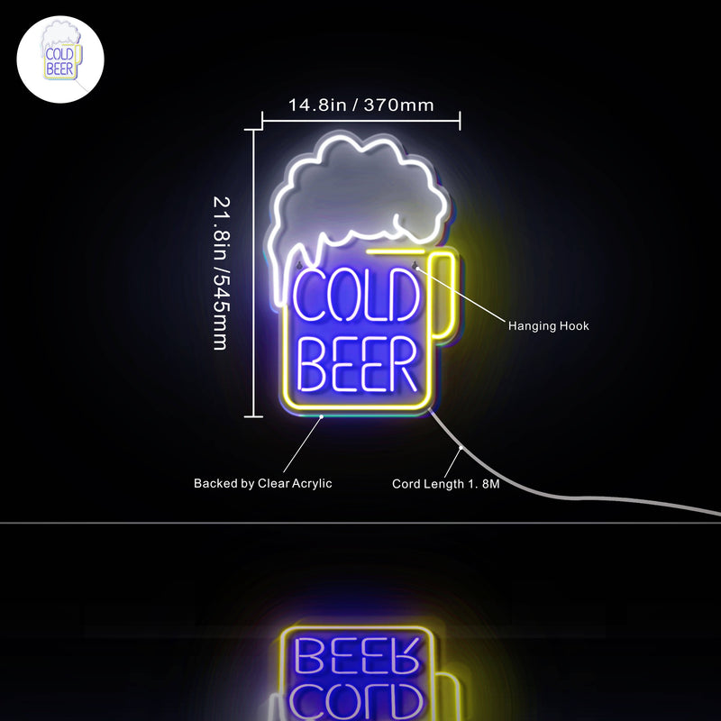 Cold Beer Mug Ultra-Bright LED Sign with Remote (Neon-Style, LED Technology) - LED Gift Works