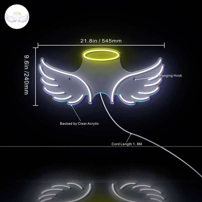 Angel Wings and Halo Ultra-Bright LED Sign with Remote (Neon-Style, LED Technology) - Way Up Gifts