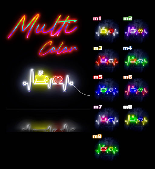 Heartbeat with Coffee and Heart Ultra-Bright LED Sign with Remote (Neon-Style, LED Technology) - LED Gift Works