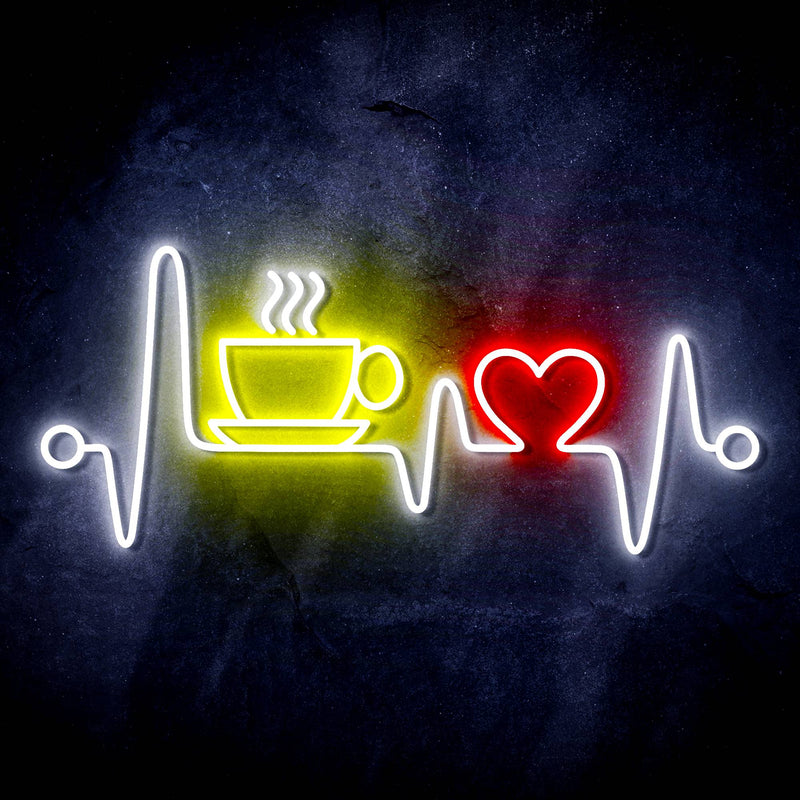Heartbeat with Coffee and Heart Ultra-Bright LED Sign with Remote (Neon-Style, LED Technology) - LED Gift Works