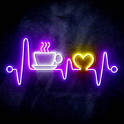 Heartbeat with Coffee and Heart Ultra-Bright LED Sign with Remote (Neon-Style, LED Technology) - LED Gift Works