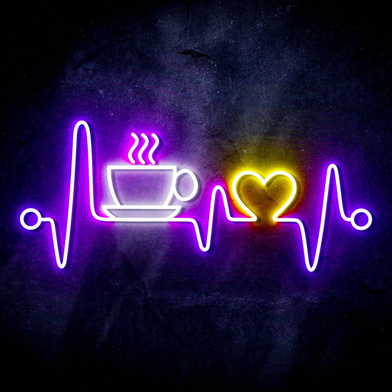 Heartbeat with Coffee and Heart Ultra-Bright LED Sign with Remote (Neon-Style, LED Technology) - LED Gift Works