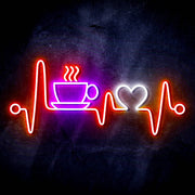 Heartbeat with Coffee and Heart Ultra-Bright LED Sign with Remote (Neon-Style, LED Technology) - LED Gift Works
