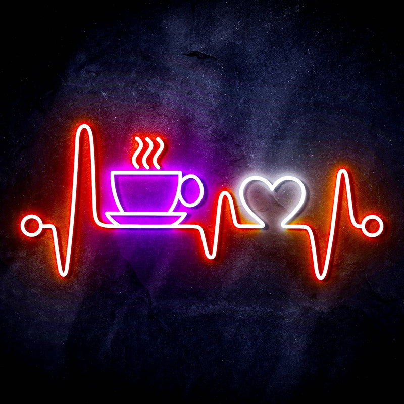 Heartbeat with Coffee and Heart Ultra-Bright LED Sign with Remote (Neon-Style, LED Technology) - LED Gift Works
