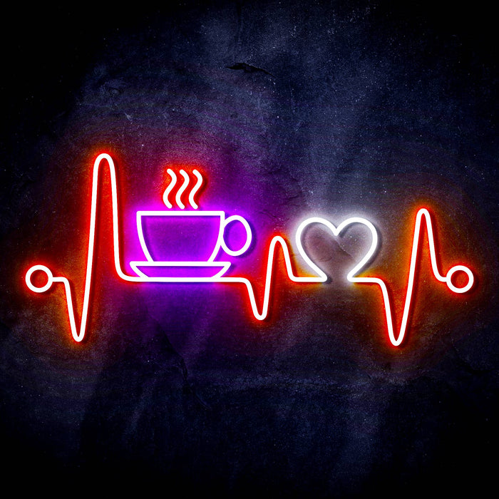 Heartbeat with Coffee and Heart Ultra-Bright LED Sign with Remote (Neon-Style, LED Technology) - Way Up Gifts