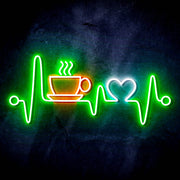 Heartbeat with Coffee and Heart Ultra-Bright LED Sign with Remote (Neon-Style, LED Technology) - LED Gift Works