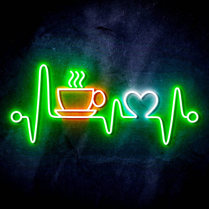Heartbeat with Coffee and Heart Ultra-Bright LED Sign with Remote (Neon-Style, LED Technology) - LED Gift Works