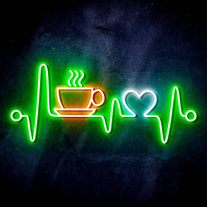 Heartbeat with Coffee and Heart Ultra-Bright LED Sign with Remote (Neon-Style, LED Technology) - Way Up Gifts