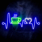 Heartbeat with Coffee and Heart Ultra-Bright LED Sign with Remote (Neon-Style, LED Technology) - LED Gift Works