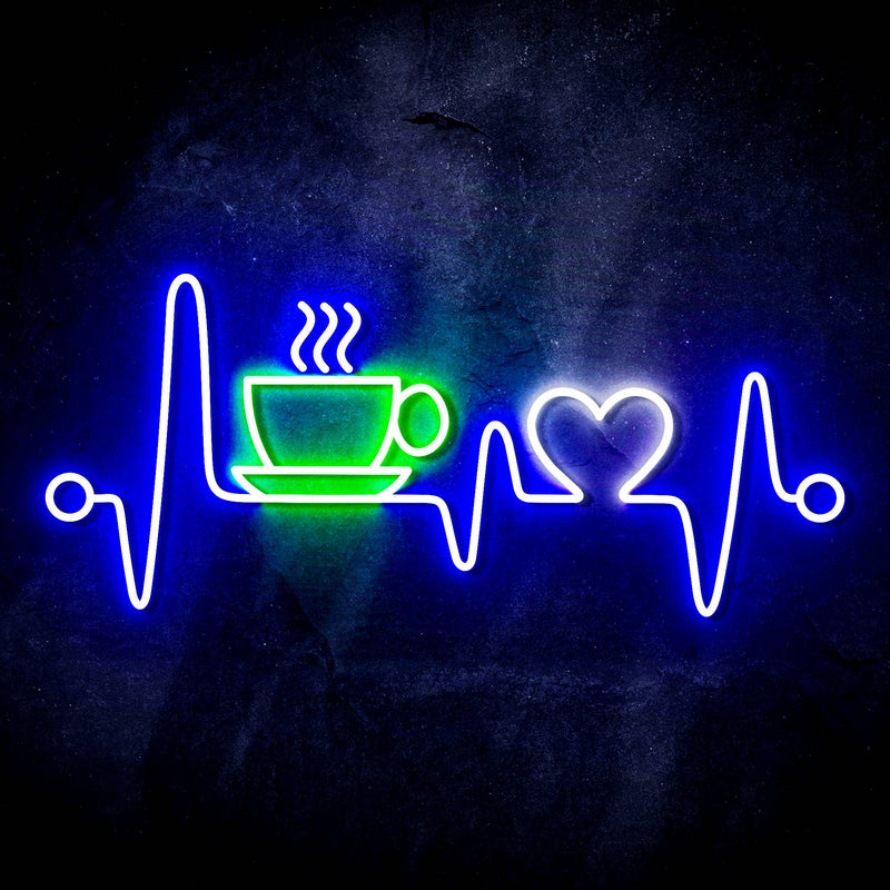 Heartbeat with Coffee and Heart Ultra-Bright LED Sign with Remote (Neon-Style, LED Technology) - LED Gift Works