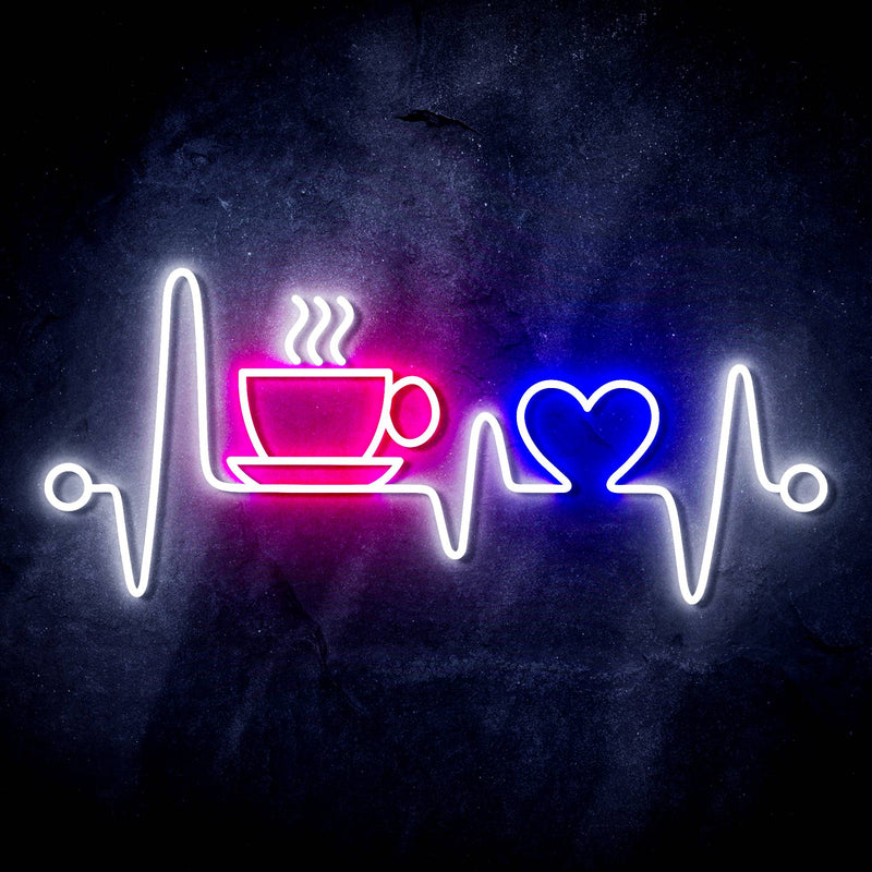 Heartbeat with Coffee and Heart Ultra-Bright LED Sign with Remote (Neon-Style, LED Technology) - LED Gift Works