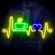 Heartbeat with Coffee and Heart Ultra-Bright LED Sign with Remote (Neon-Style, LED Technology) - LED Gift Works