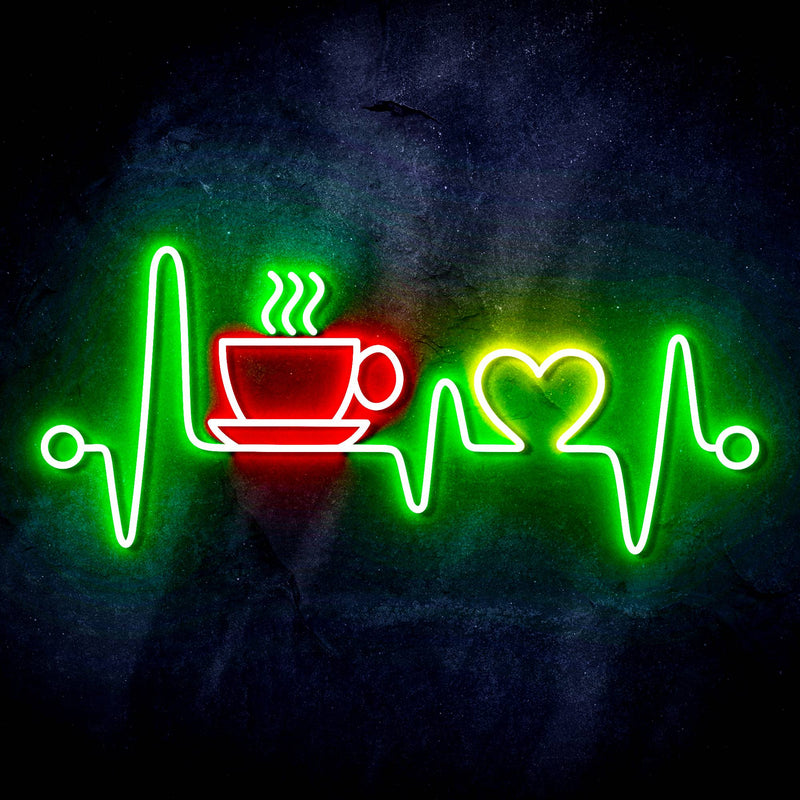 Heartbeat with Coffee and Heart Ultra-Bright LED Sign with Remote (Neon-Style, LED Technology) - LED Gift Works