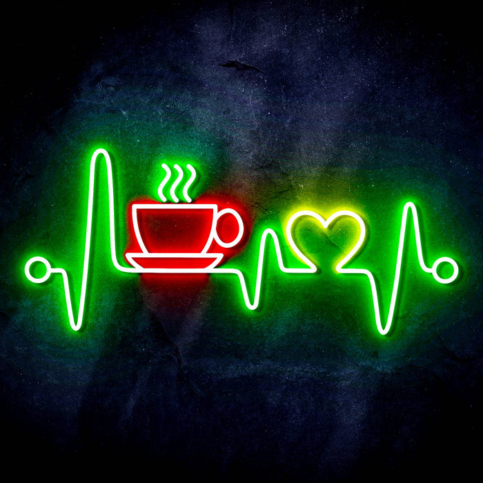 Heartbeat with Coffee and Heart Ultra-Bright LED Sign with Remote (Neon-Style, LED Technology) - Way Up Gifts