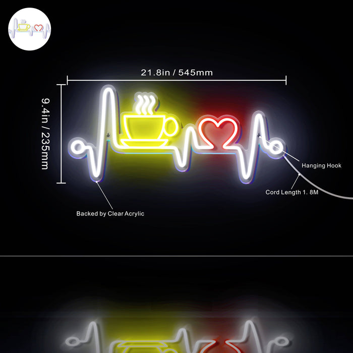 Heartbeat with Coffee and Heart Ultra-Bright LED Sign with Remote (Neon-Style, LED Technology) - Way Up Gifts