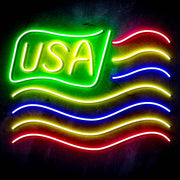 USA Flag Ultra-Bright LED Sign with Remote (Neon-Style, LED Technology) - LED Gift Works