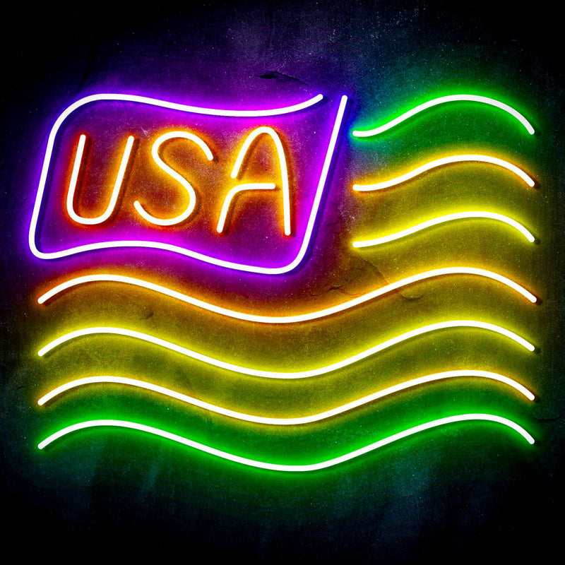 USA Flag Ultra-Bright LED Sign with Remote (Neon-Style, LED Technology) - LED Gift Works