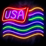 USA Flag Ultra-Bright LED Sign with Remote (Neon-Style, LED Technology) - LED Gift Works