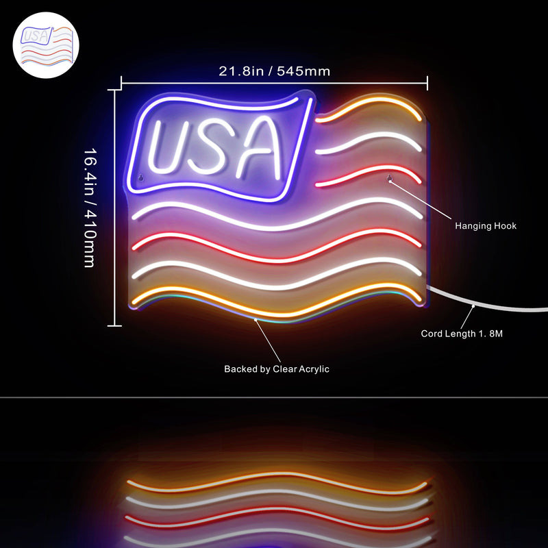 USA Flag Ultra-Bright LED Sign with Remote (Neon-Style, LED Technology) - LED Gift Works