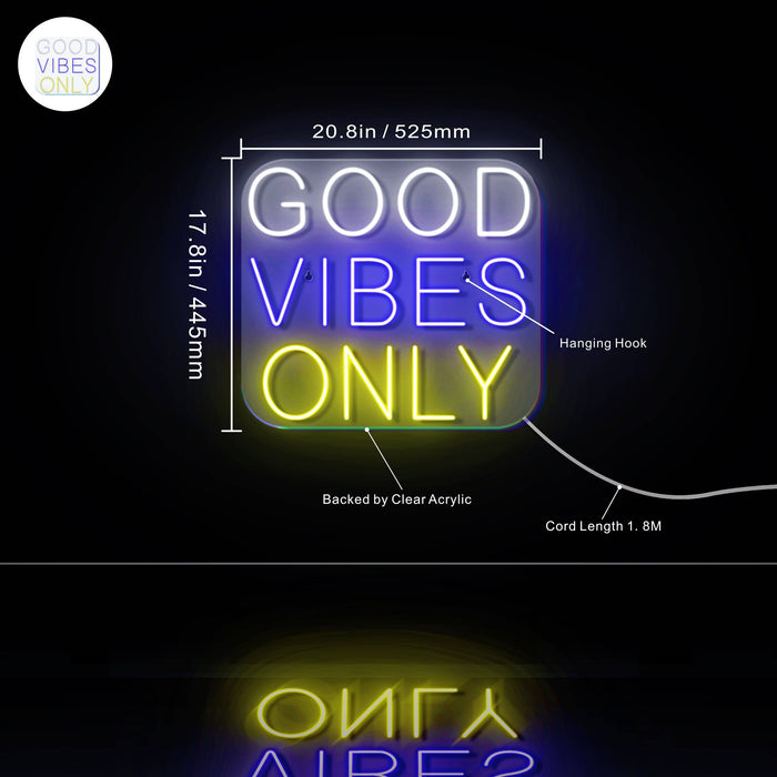 Good Vibes Only Ultra-Bright LED Sign with Remote (Neon-Style, LED Technology) - Way Up Gifts