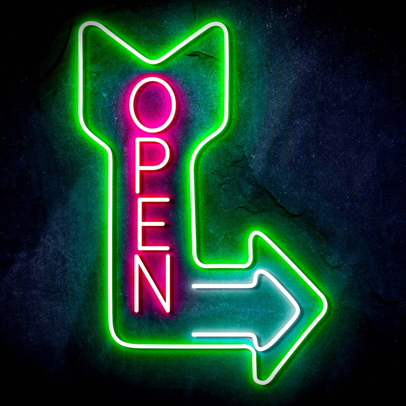 Vertical Open Sign with Arrow Ultra-Bright LED Sign with Remote (Neon-Style, LED Technology) - LED Gift Works
